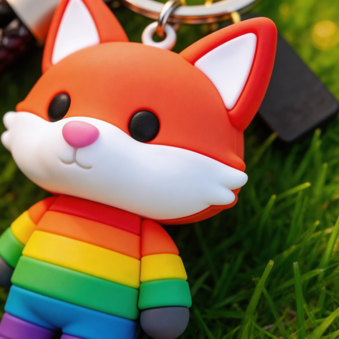 🦊 “The Rainbow Fox Keychain” – Glowing Healing Fox | Soft Silicone Body + Metal Chain + Gift Box Ready | Hang It & Add a Filter to Your Everyday! ✨