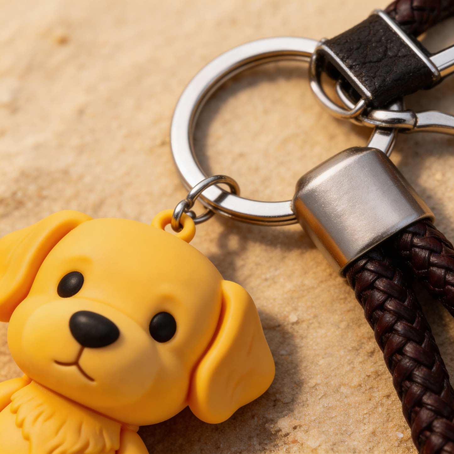 🐾 “The Smile Keychain” – Smiling Puppy Keychain | Soft Silicone + Genuine Leather Strap + Gift Box Ready | Touch It Daily, Brighten Your Mood!