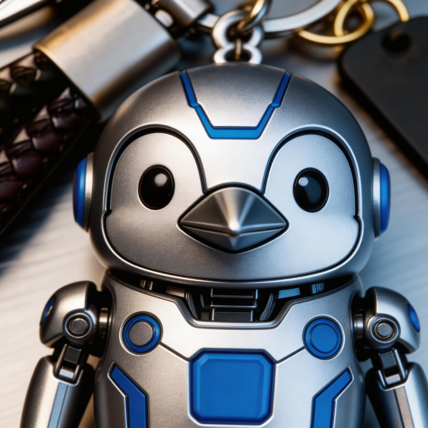 🐧🤖 “The Penguin Bot Keychain” – Breathing Blue & White Penguin Robot | Food-Grade Silicone + Matte Metal Ring + LED Micro Eyes | Hang It & Instantly Add a “Gentle Tech” Filter to Your Day! ✨