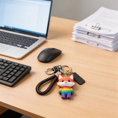 🦊 “The Rainbow Fox Keychain” – Glowing Healing Fox | Soft Silicone Body + Metal Chain + Gift Box Ready | Hang It & Add a Filter to Your Everyday! ✨