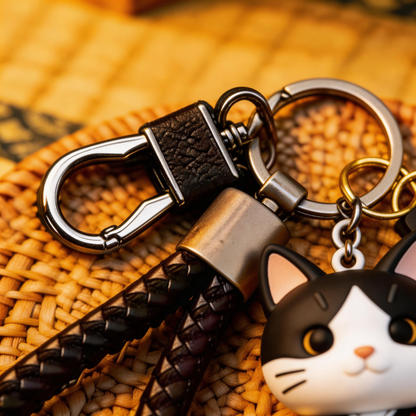 🐱⚔️ “The Samurai Cat Keychain” – Winking Warrior Cat | Food-Grade Silicone + Matte PU Leather + Velvet Gift Box | Hang It & Instantly Add a “Cool Filter” to Your Day! ✨