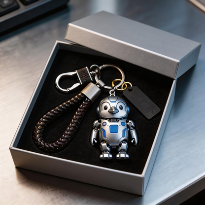 🐧🤖 “The Penguin Bot Keychain” – Breathing Blue & White Penguin Robot | Food-Grade Silicone + Matte Metal Ring + LED Micro Eyes | Hang It & Instantly Add a “Gentle Tech” Filter to Your Day! ✨