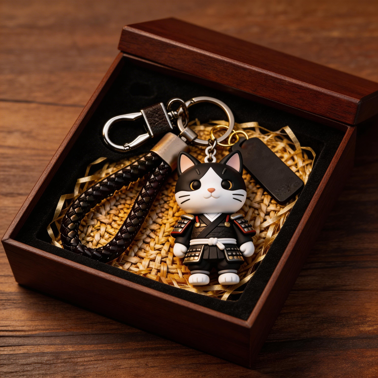 🐱⚔️ “The Samurai Cat Keychain” – Winking Warrior Cat | Food-Grade Silicone + Matte PU Leather + Velvet Gift Box | Hang It & Instantly Add a “Cool Filter” to Your Day! ✨