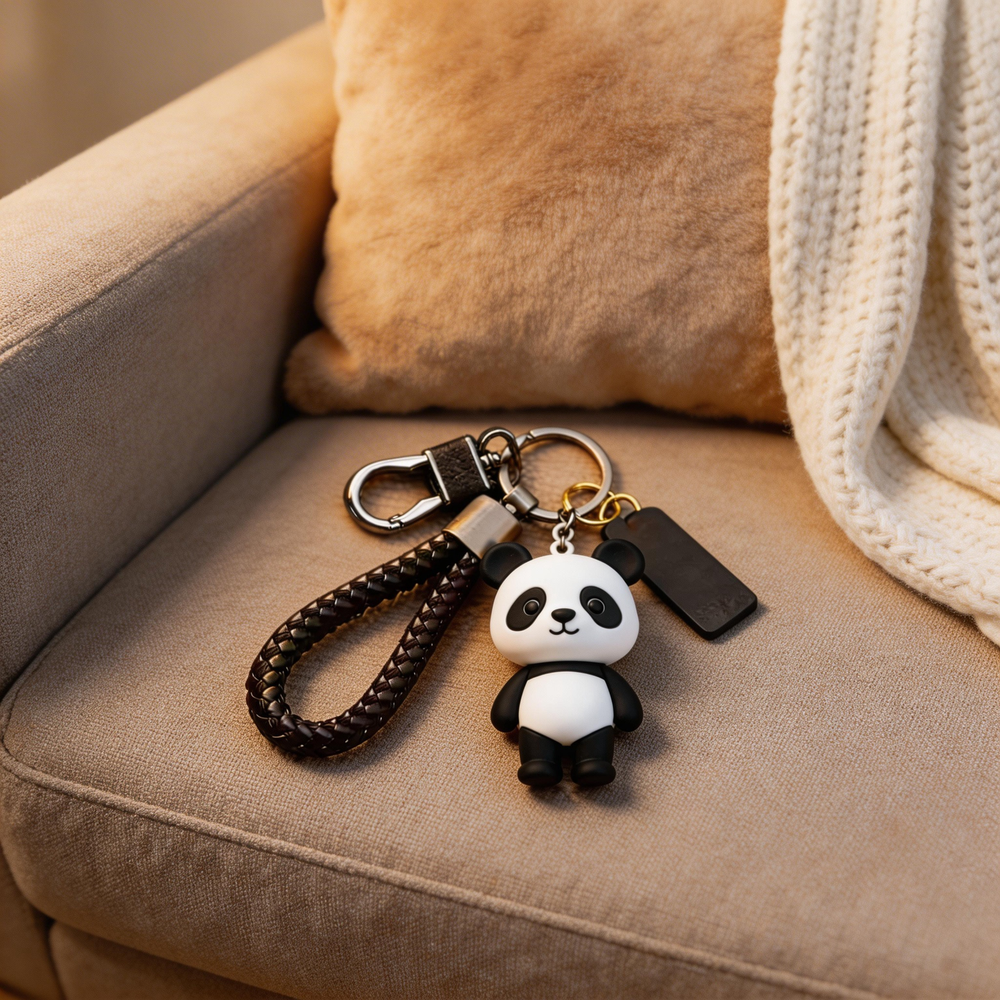 🐼 “The Panda Keychain” – Breathing Black & White Panda | Food-Grade Silicone + Matte PU Leather Strap + Magnetic Metal Ring | Hang It & Instantly Activate Your “Healing License”! ✨