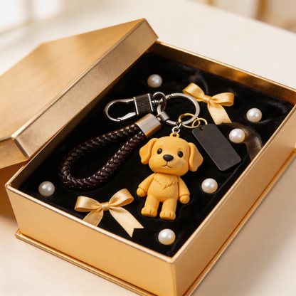 🐾 “The Smile Keychain” – Smiling Puppy Keychain | Soft Silicone + Genuine Leather Strap + Gift Box Ready | Touch It Daily, Brighten Your Mood!