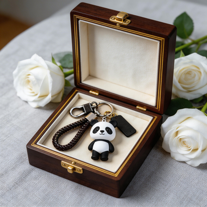 🐼 “The Panda Keychain” – Breathing Black & White Panda | Food-Grade Silicone + Matte PU Leather Strap + Magnetic Metal Ring | Hang It & Instantly Activate Your “Healing License”! ✨