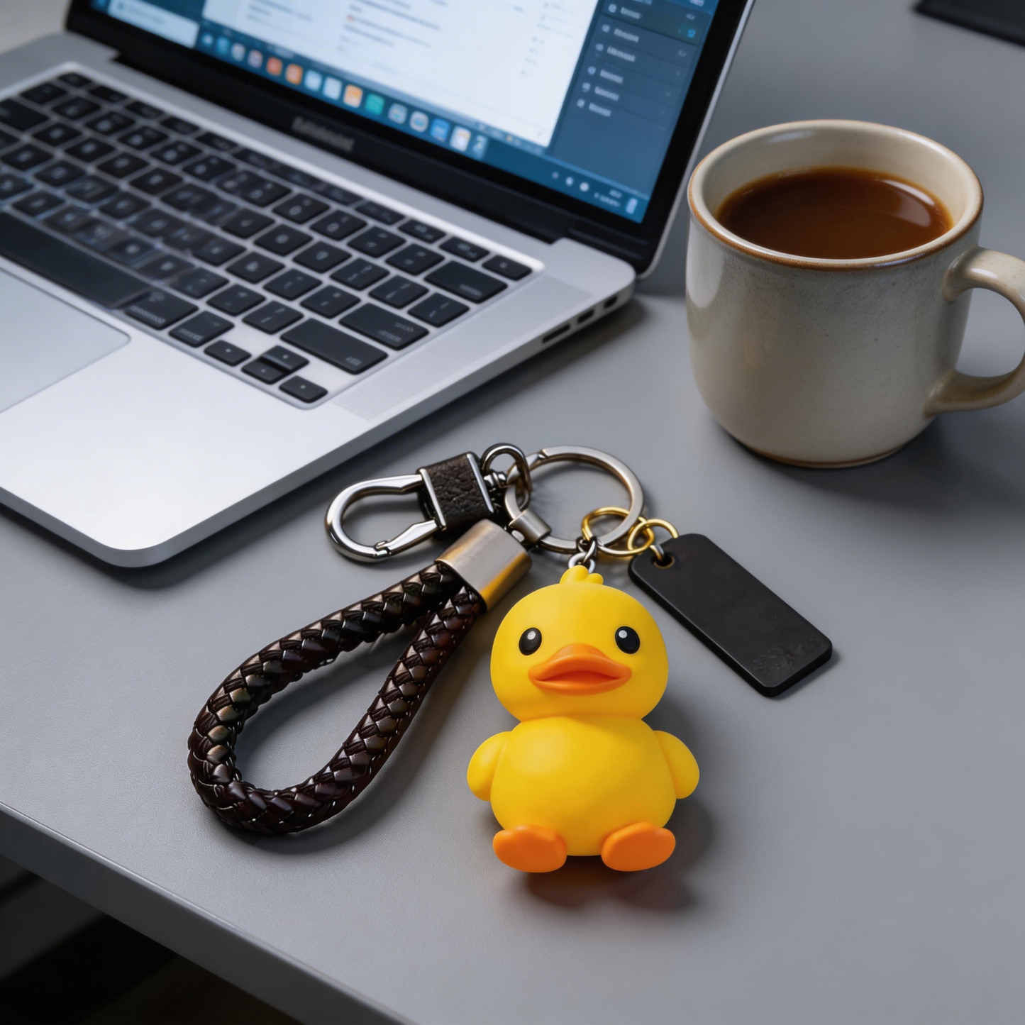 🦆 “The Squishy Ducky Keychain” – Sunny Little Duck | Food-Grade Silicone + High-Elastic Braided Strap + Matte Metal Ring | Hang It & Instantly Activate Your “Happiness Beacon”! ✨
