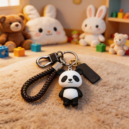 🐼 “The Panda Keychain” – Breathing Black & White Panda | Food-Grade Silicone + Matte PU Leather Strap + Magnetic Metal Ring | Hang It & Instantly Activate Your “Healing License”! ✨