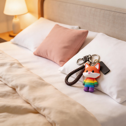 🦊 “The Rainbow Fox Keychain” – Glowing Healing Fox | Soft Silicone Body + Metal Chain + Gift Box Ready | Hang It & Add a Filter to Your Everyday! ✨