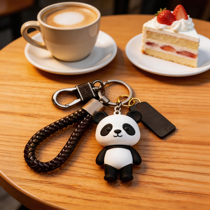 🐼 “The Panda Keychain” – Breathing Black & White Panda | Food-Grade Silicone + Matte PU Leather Strap + Magnetic Metal Ring | Hang It & Instantly Activate Your “Healing License”! ✨