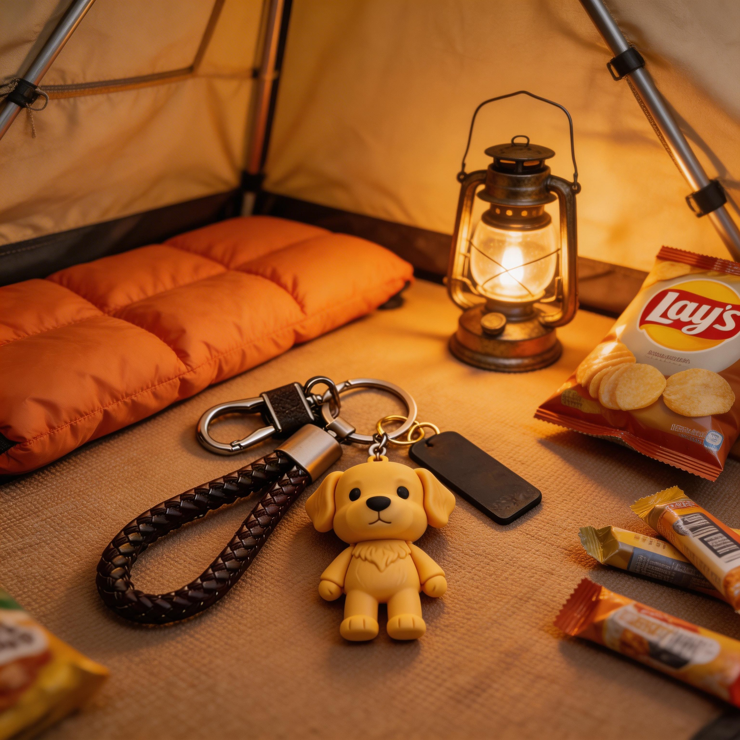 🐾 “The Smile Keychain” – Smiling Puppy Keychain | Soft Silicone + Genuine Leather Strap + Gift Box Ready | Touch It Daily, Brighten Your Mood!