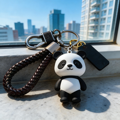 🐼 “The Panda Keychain” – Breathing Black & White Panda | Food-Grade Silicone + Matte PU Leather Strap + Magnetic Metal Ring | Hang It & Instantly Activate Your “Healing License”! ✨
