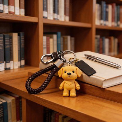 🐾 “The Smile Keychain” – Smiling Puppy Keychain | Soft Silicone + Genuine Leather Strap + Gift Box Ready | Touch It Daily, Brighten Your Mood!