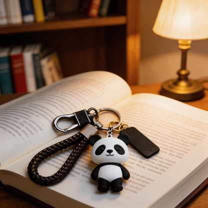 🐼 “The Panda Keychain” – Breathing Black & White Panda | Food-Grade Silicone + Matte PU Leather Strap + Magnetic Metal Ring | Hang It & Instantly Activate Your “Healing License”! ✨