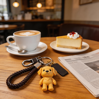 🐾 “The Smile Keychain” – Smiling Puppy Keychain | Soft Silicone + Genuine Leather Strap + Gift Box Ready | Touch It Daily, Brighten Your Mood!