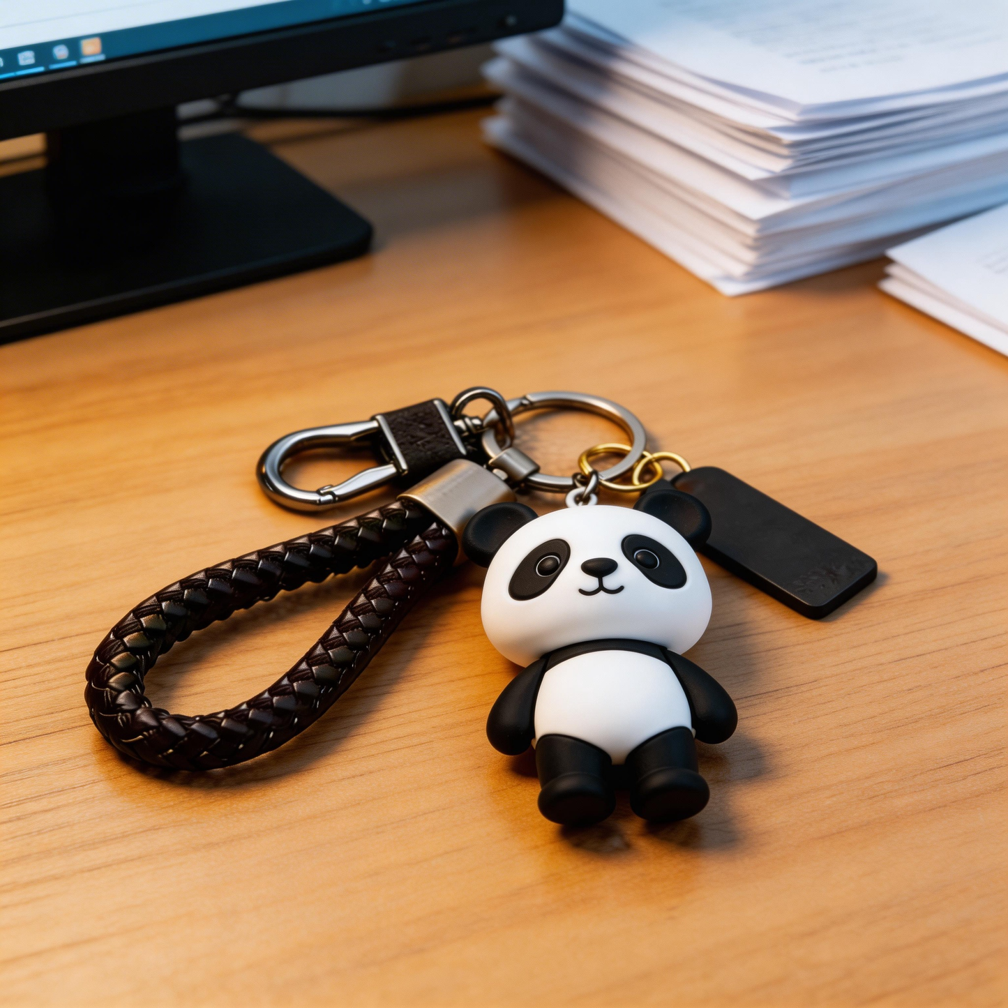 🐼 “The Panda Keychain” – Breathing Black & White Panda | Food-Grade Silicone + Matte PU Leather Strap + Magnetic Metal Ring | Hang It & Instantly Activate Your “Healing License”! ✨