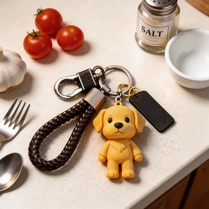 🐾 “The Smile Keychain” – Smiling Puppy Keychain | Soft Silicone + Genuine Leather Strap + Gift Box Ready | Touch It Daily, Brighten Your Mood!