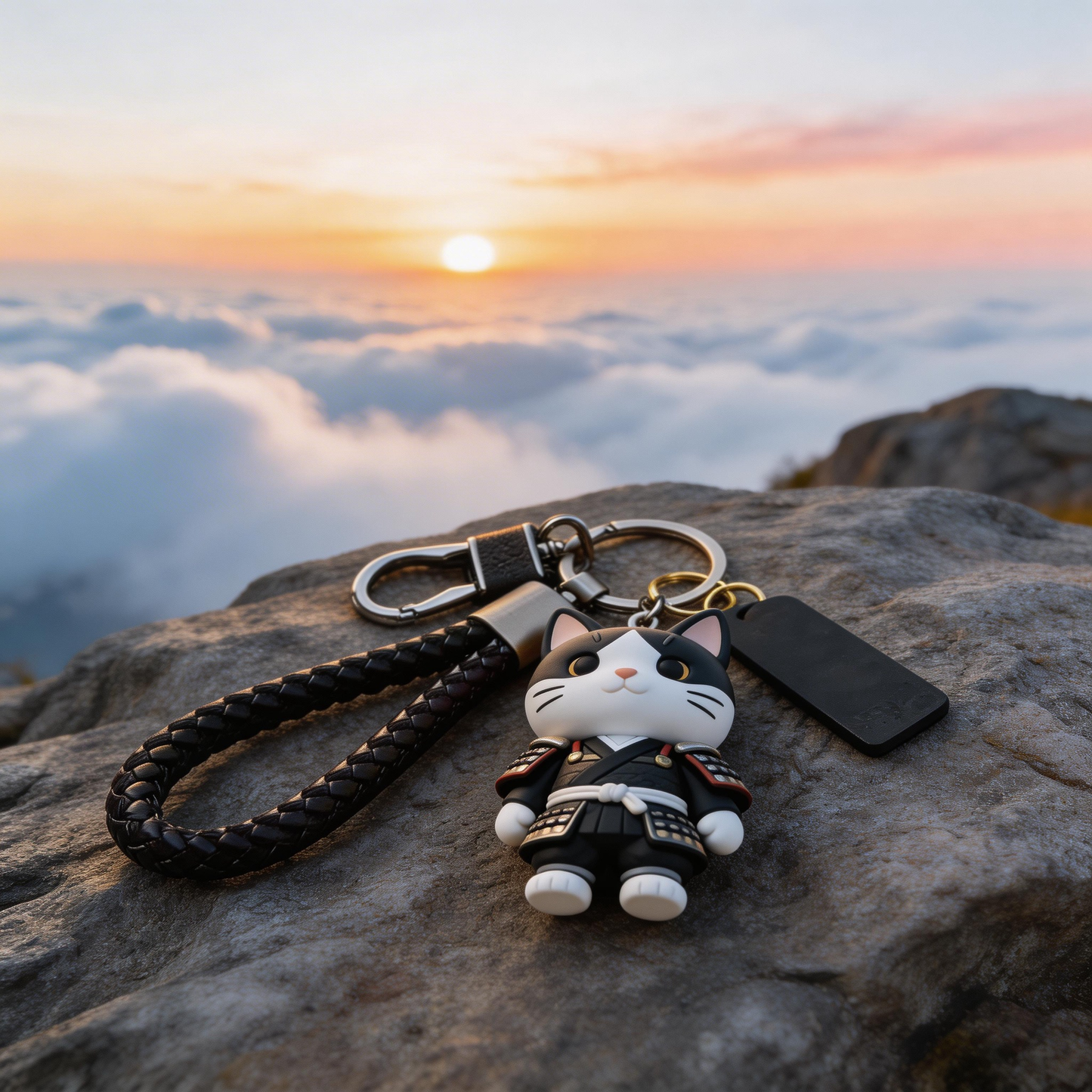🐱⚔️ “The Samurai Cat Keychain” – Winking Warrior Cat | Food-Grade Silicone + Matte PU Leather + Velvet Gift Box | Hang It & Instantly Add a “Cool Filter” to Your Day! ✨