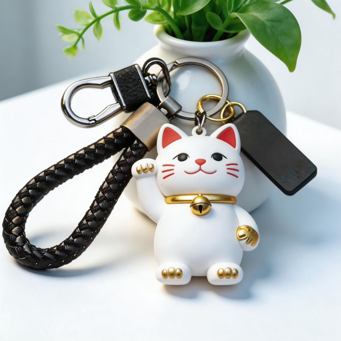 🐱🔔 “The Lucky Switch Keychain” – Your Portable Luck Switch | White Ceramic Maneki-Neko + Solid Copper Bell + High-Elastic Braided Strap | Hang It & Instantly Switch to the “Good Luck Channel”! ✨