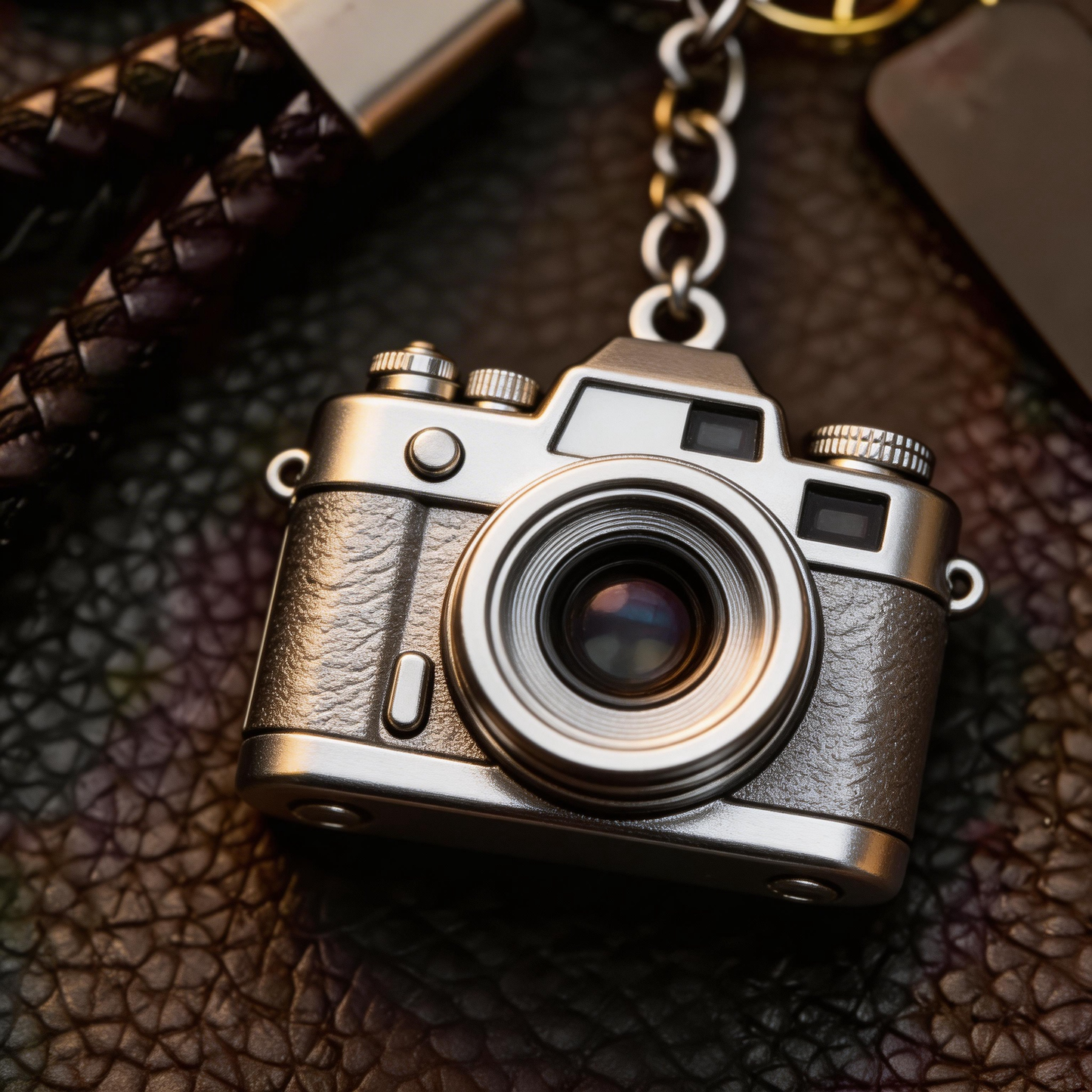 📷👁️ “The Gaze Charm Keychain” – A Specimen of the Act of Looking | Mini Zinc Alloy Camera Pendant Keychain + Leather Strap | Wear the Act of Seeing on Your Everyday Carry. ✨