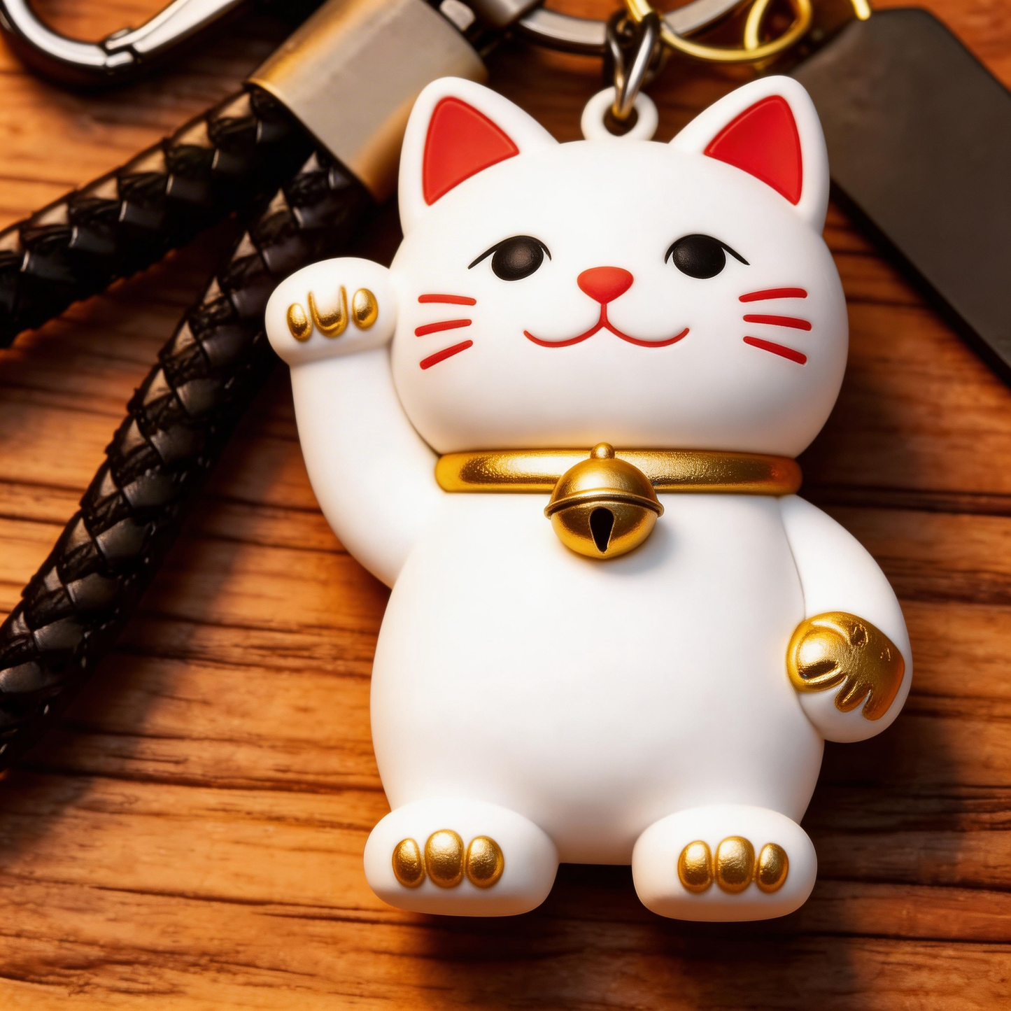 🐱🔔 “The Lucky Switch Keychain” – Your Portable Luck Switch | White Ceramic Maneki-Neko + Solid Copper Bell + High-Elastic Braided Strap | Hang It & Instantly Switch to the “Good Luck Channel”! ✨