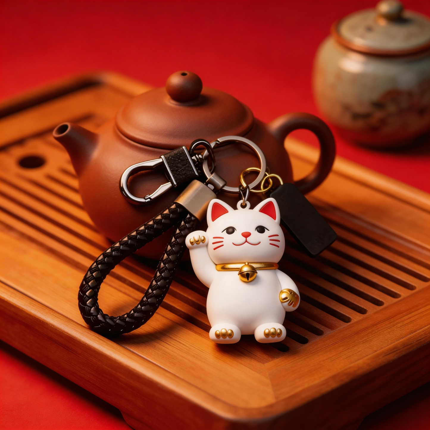 🐱🔔 “The Lucky Switch Keychain” – Your Portable Luck Switch | White Ceramic Maneki-Neko + Solid Copper Bell + High-Elastic Braided Strap | Hang It & Instantly Switch to the “Good Luck Channel”! ✨