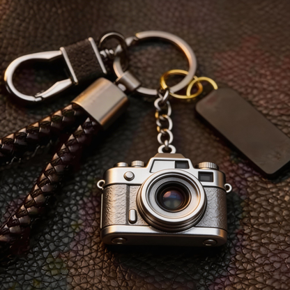 📷👁️ “The Gaze Charm Keychain” – A Specimen of the Act of Looking | Mini Zinc Alloy Camera Pendant Keychain + Leather Strap | Wear the Act of Seeing on Your Everyday Carry. ✨
