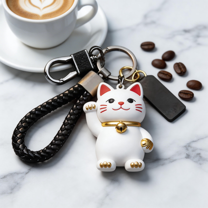 🐱🔔 “The Lucky Switch Keychain” – Your Portable Luck Switch | White Ceramic Maneki-Neko + Solid Copper Bell + High-Elastic Braided Strap | Hang It & Instantly Switch to the “Good Luck Channel”! ✨