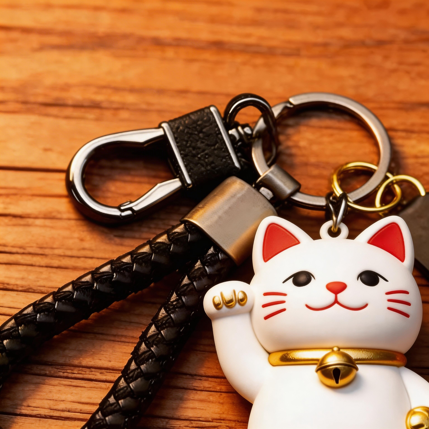 🐱🔔 “The Lucky Switch Keychain” – Your Portable Luck Switch | White Ceramic Maneki-Neko + Solid Copper Bell + High-Elastic Braided Strap | Hang It & Instantly Switch to the “Good Luck Channel”! ✨