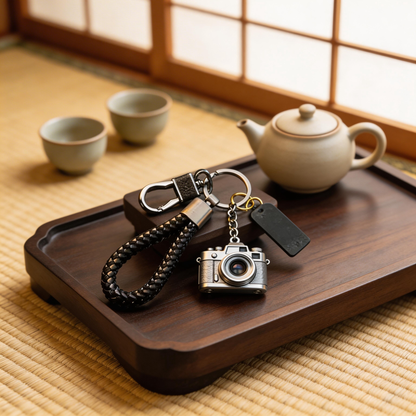 📷👁️ “The Gaze Charm Keychain” – A Specimen of the Act of Looking | Mini Zinc Alloy Camera Pendant Keychain + Leather Strap | Wear the Act of Seeing on Your Everyday Carry. ✨