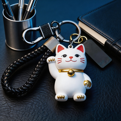 🐱🔔 “The Lucky Switch Keychain” – Your Portable Luck Switch | White Ceramic Maneki-Neko + Solid Copper Bell + High-Elastic Braided Strap | Hang It & Instantly Switch to the “Good Luck Channel”! ✨