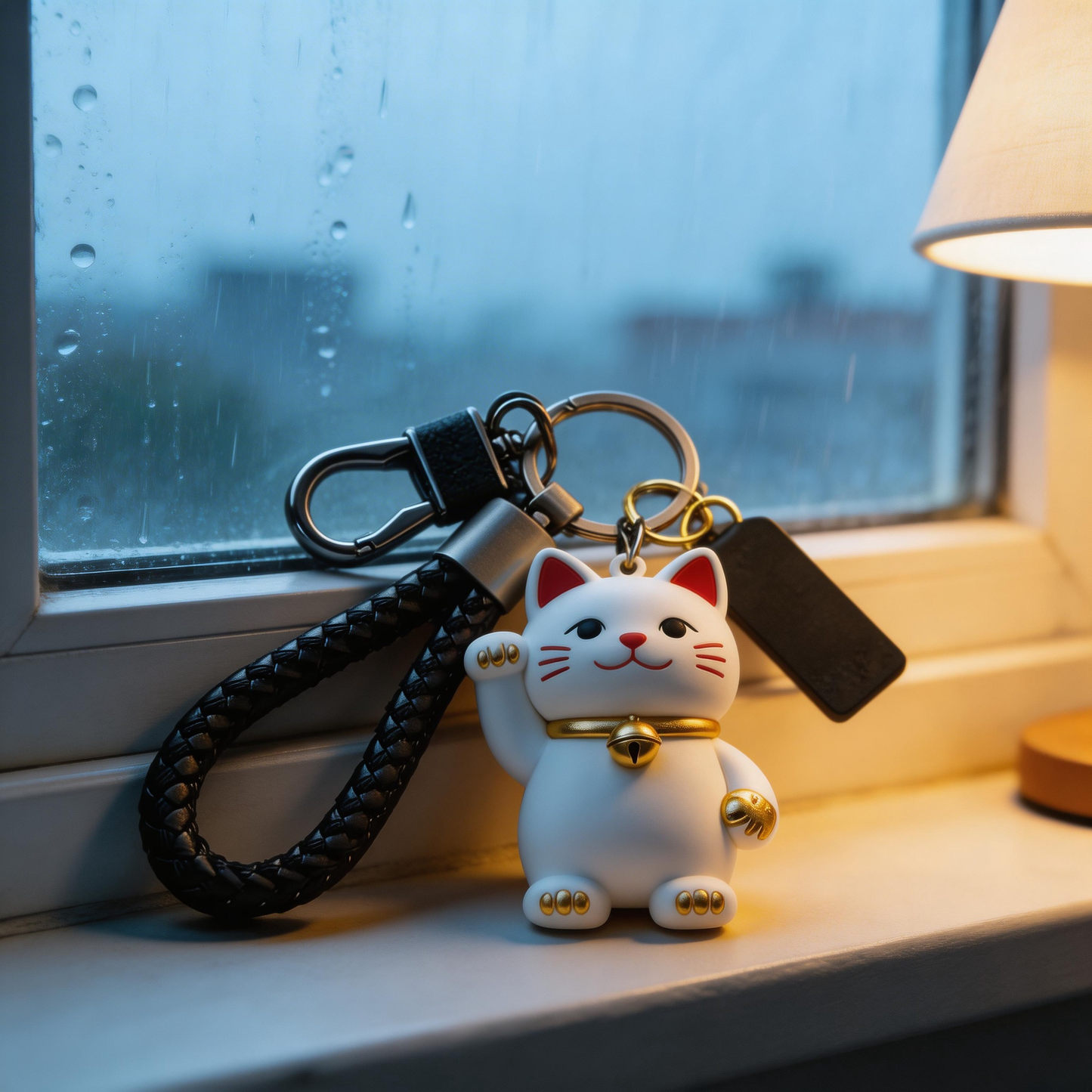 🐱🔔 “The Lucky Switch Keychain” – Your Portable Luck Switch | White Ceramic Maneki-Neko + Solid Copper Bell + High-Elastic Braided Strap | Hang It & Instantly Switch to the “Good Luck Channel”! ✨