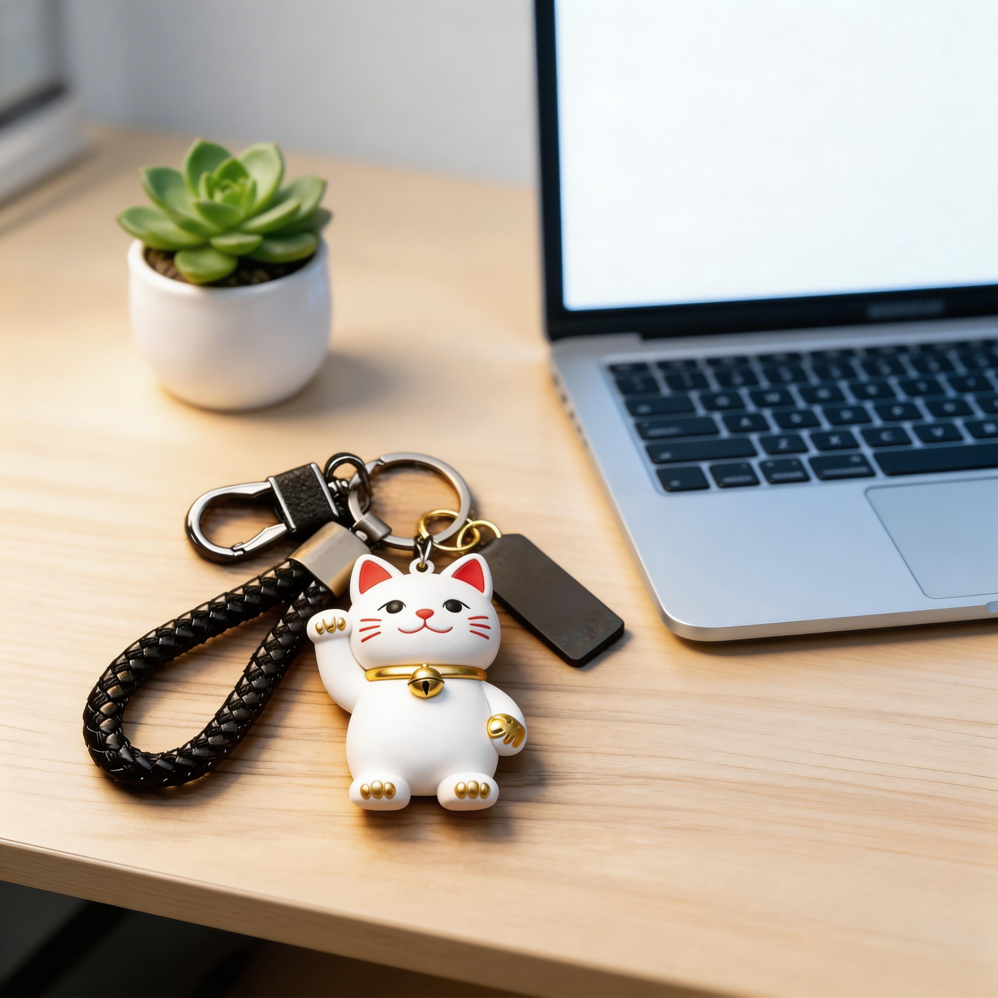 🐱🔔 “The Lucky Switch Keychain” – Your Portable Luck Switch | White Ceramic Maneki-Neko + Solid Copper Bell + High-Elastic Braided Strap | Hang It & Instantly Switch to the “Good Luck Channel”! ✨